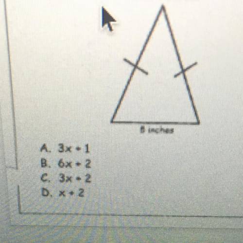 The Isosceles triangle below has a perimeter

of 6x . 7. If the base is 5, what is the length
of e