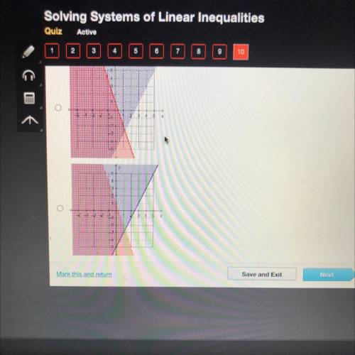 Which graph shows the solution to the system of linear inequalities?

y < 2x - 5
y> -3x + 1