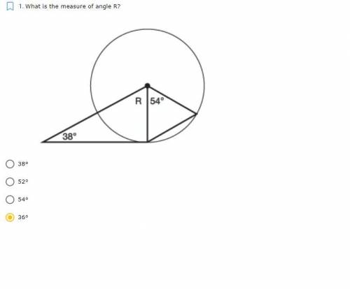 What is the measure of angle R?38°52°54°36°