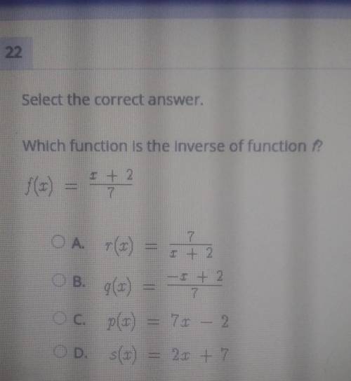 Please help Select the correct answer. Which function is the inverse of function f?​