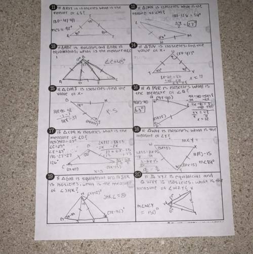 Angles of Triangles Scavenger Hunt Answer Key