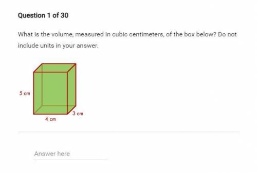what is the volume measured in cubic centimeters, of the box below? do not include units in your an