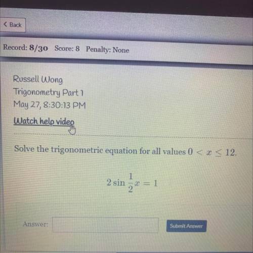 Solve the trigonometric equation for all values 0 < < 12.