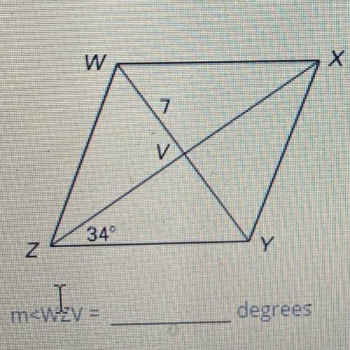 The diagonals of rhombus wxyz intersect at v. Given that m