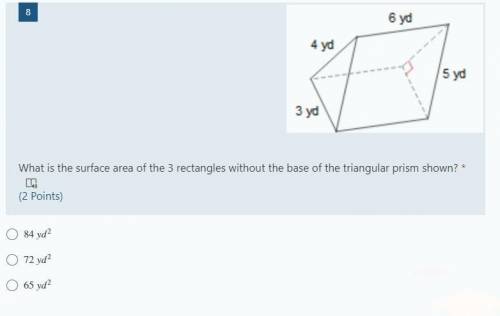 What is the surface area of the 3 rectangles without the base of the triangular prism shown?