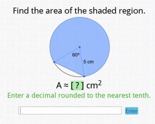 Find the area of the shaded region. Enter a decimal rounded to the nearest tenth. Please help help