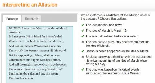 Which statements best interpret the allusion used in the passage? Choose five options.

The ides me