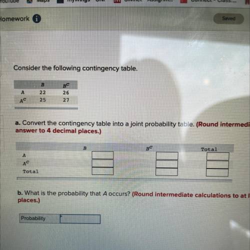 Consider the following contingency table.

a. Convert the contingency table into a joint probabili