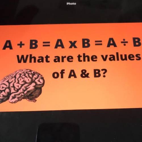 If a+b=a x b= a/b what are the values of a and b