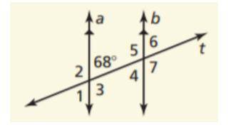 Hey!!! PLS Help 
If ∠6 = 68°, find the measures of angles 4, 5, 7.