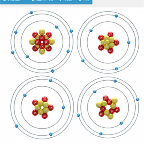 Select the two atomic models that belong to the same element !