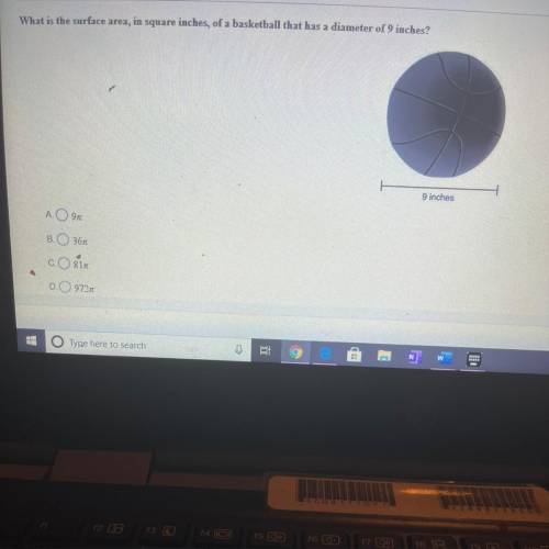 What is the surface area in square inches of a basketball that has a diameter of 9 inches