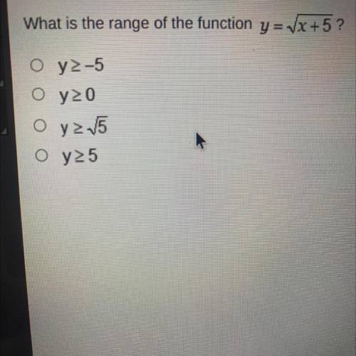 What is the range of the function y= squareroot of x+5?