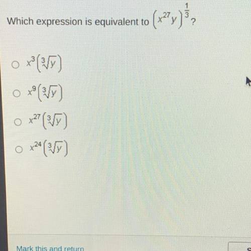 Which of the following is equivalent to (x 27^y) 1/3^? Options are in the photo