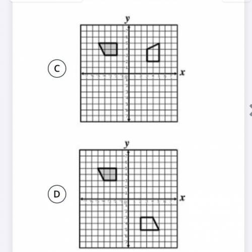 Which grid shows only a translation of the shaded polygon to create the unshaded polygon?

A
B
C
D