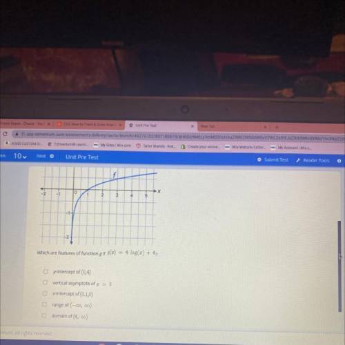 Select all the correct answers.
Consider the graph of the function (1) = log I.