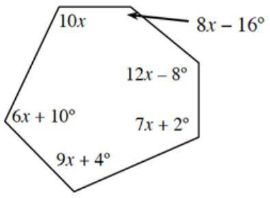 What is the value of x in the polygon?
Do not use extra spaces or symbols.