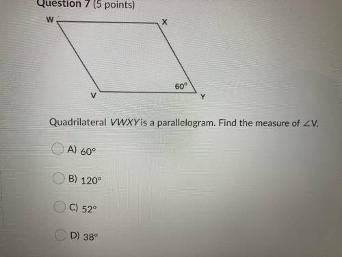 Quadrilateral VWXY is a parallelogram. Find the measure of