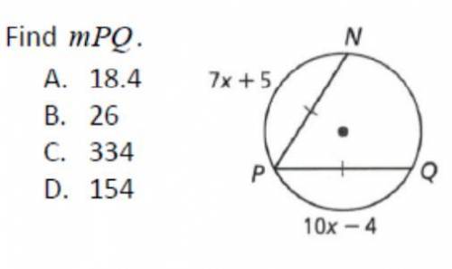 FInd mPQ 
Geometry question, circles, arc length, chord length,