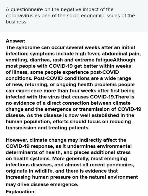 A questionnaire on the negative impact of the coronavirus as one of the socio economic issues of the