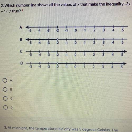 1 point

2. Which number line shows all the values of x that make the inequality -3x
+17 true? *
А