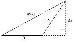 Find the area and perimeter of a triangle.

The figure shows a triangle. One side is given by 4 x
