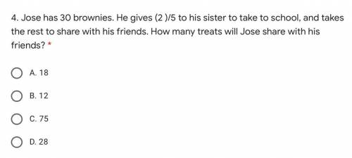 Jose has 30 brownies. He gives (2 )/5 to his sister to take to school, and takes the rest to share