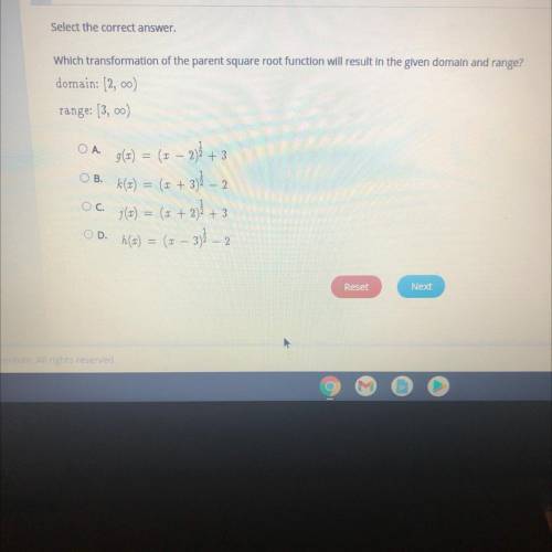 Which transformation of the parent square root function will result in the given domain and range?