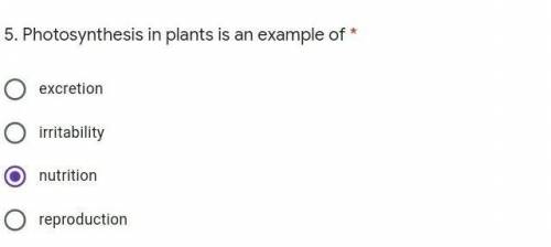 Photosynthesis in plants is an example of​