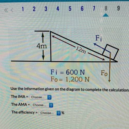 Use the information given on the diagram to complete the calculations.

The IMA = 
The AMA = 
The