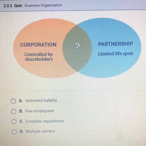 Which phrase best completes the diagram?

A) Unlimited liability
B) Few employees
C) Complex regul