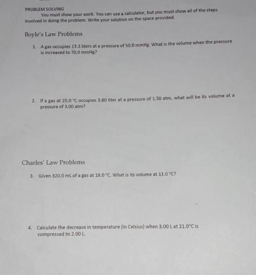 Boyle's Law Problems Charles' Law Problems ​
