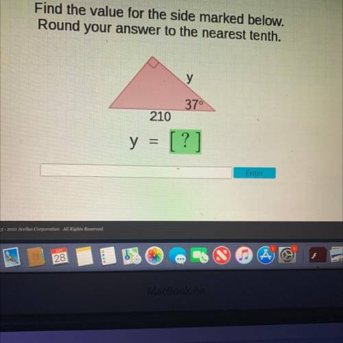Find the value for the side marked below.

Round your answer to the nearest tenth.
у
370
210
y =
?
