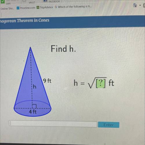 Help for brainliest 
Find h.
9 ft
h = [?] ft