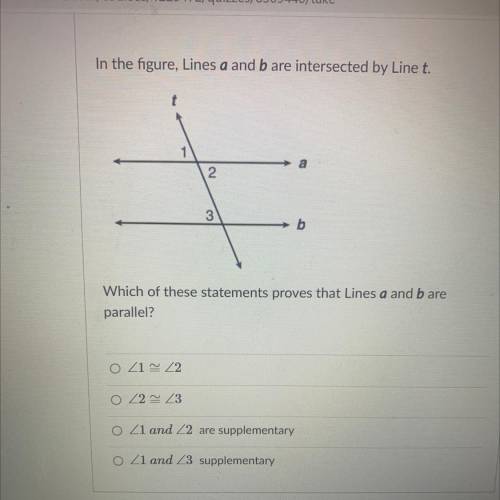 Which of the statements proves that the lines a and b are parallel?