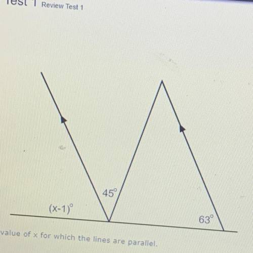 Find the value of x for which the lines are parallel.
A)63
B)71
C)72
D)64