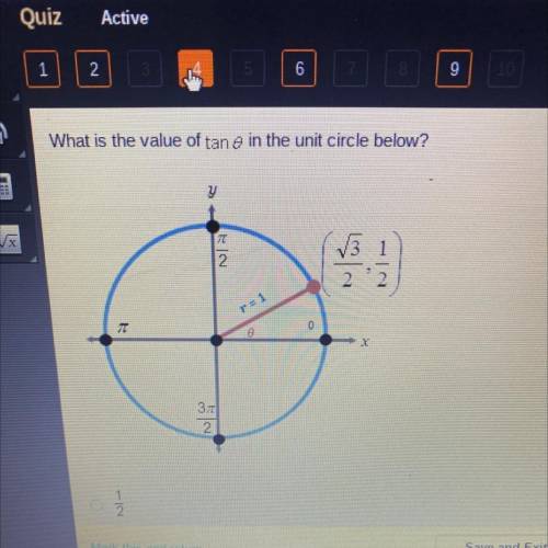 What is the value of tan 0 in the unit circle below?