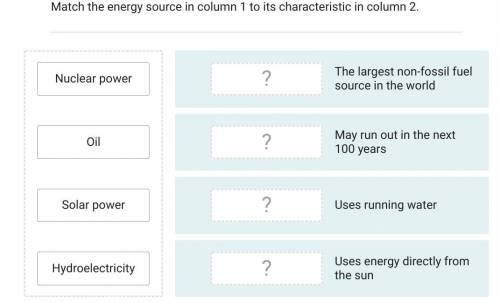 Match the energy source in column 1 to its characteristics in column 2