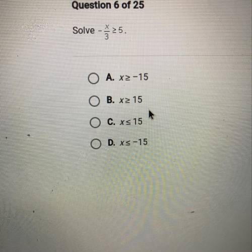 Solve -x/3>5 i don't know what to do