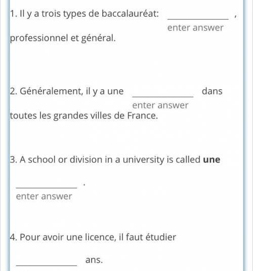 Complete each sentence with an appropriate word from the list.

doctorat | faculté | technologique