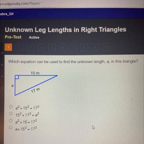 Which equation can be used to find the unknown length, a, in this triangle?