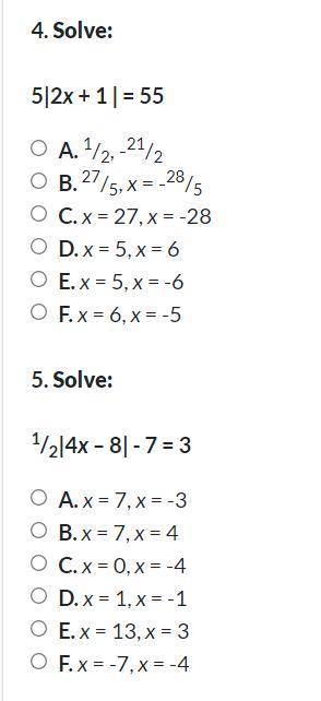 Absolute value equations HELP PLEASE! ALGEBRA!