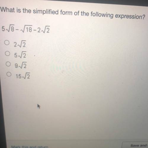 What is the simplified form of the following expression?

5 58-18-2-82
02.12
o 5.82
o 9.2
O 152
