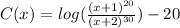 C(x)=log(\frac{(x+1)^{20} }{(x+2)^{30} }) -20