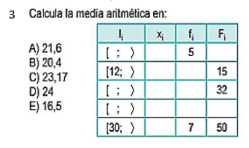 Calcula la media aritmética en: