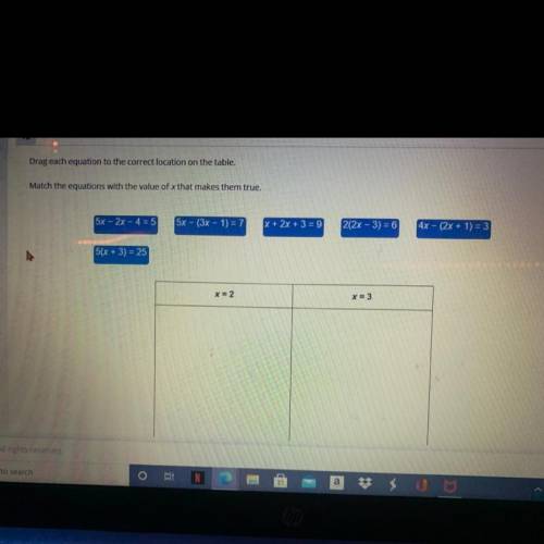 Drag each equation to the correct location on the table.

Match the equations with the value of x
