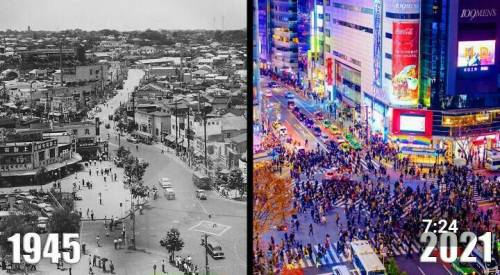 This is the Japan of 1945 and 2021, what changes can you see in the image?​