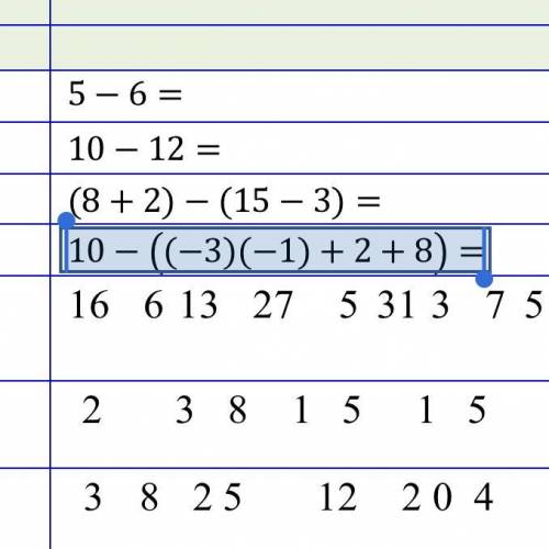 10-((-3)(-1)+2+8)=
Cómo se resuelve