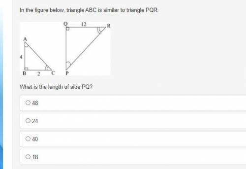 In the figure below, triangle ABC is similar to triangle PQR:

A right triangle ABC with right ang