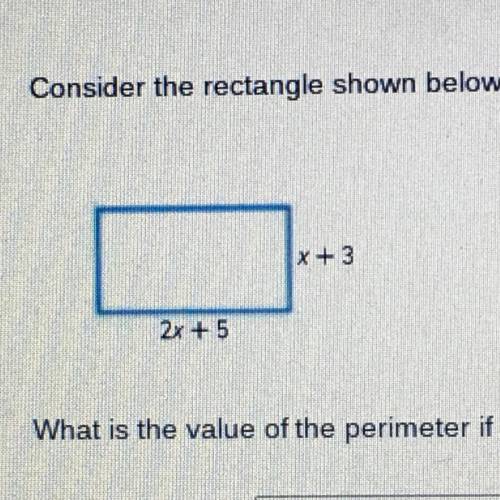 Consider the rectangle shown below.
What is the value of the perimeter if x=2?